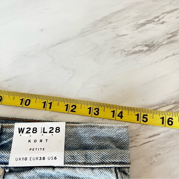Topshop Asos Kort Petite Size 6/28 High Waist Wide Leg Light Blue Denim Jeans - Picture 8 of 9